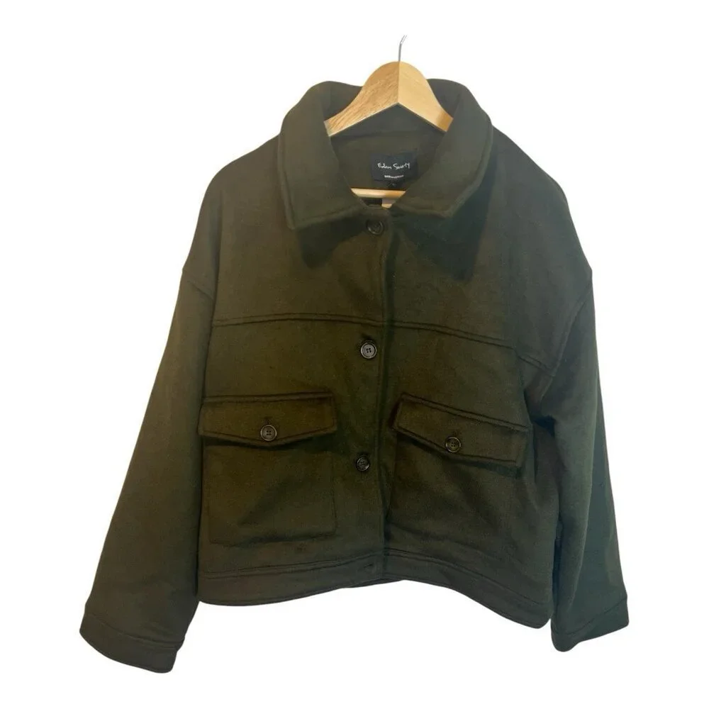 Eden Society Green Utility Jacket Coat XL Mid Weight Flap Pockets Button Up NWT - Picture 3 of 9